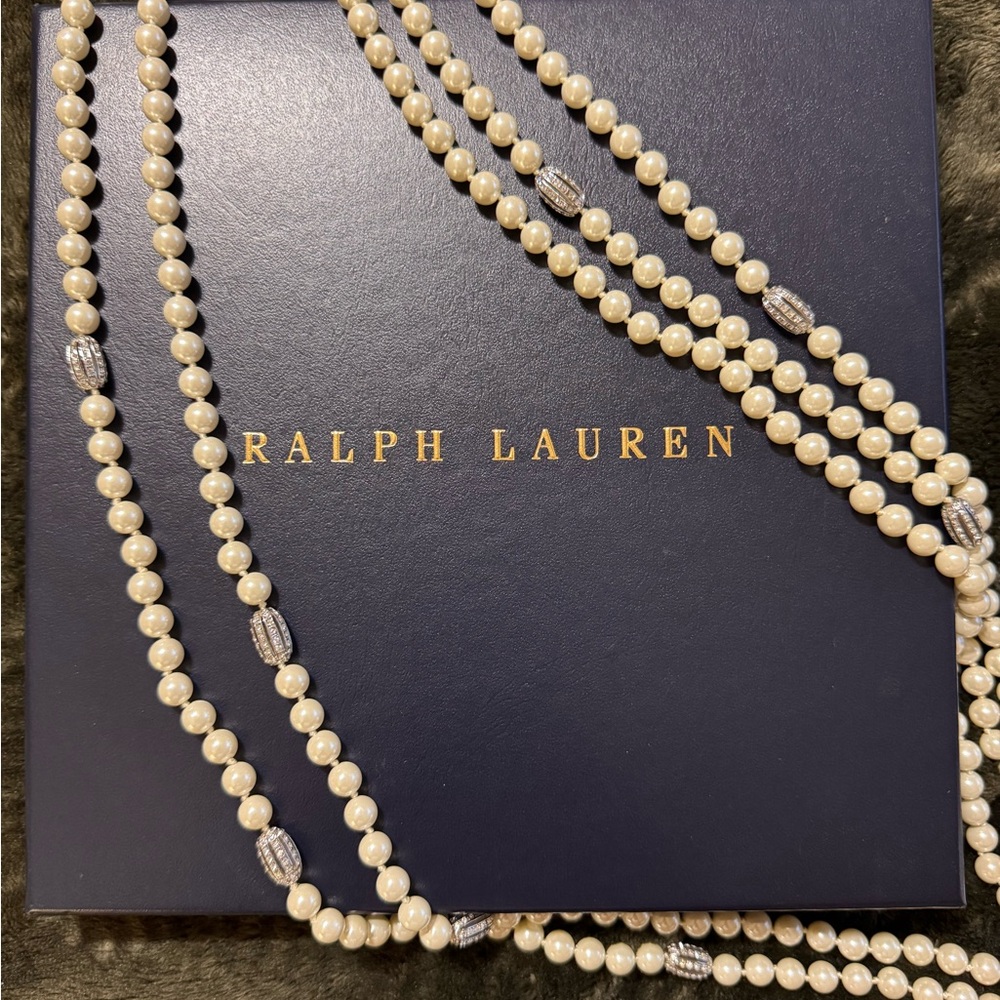 Stunning Faux Pearl Necklace with Pavé Accents - Picture 6 of 6